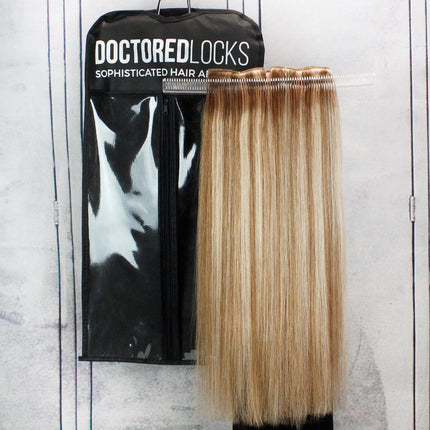 Full 18 inch length for 130 gram 7 piece clip in hair extensions with Doctored Locks hair extension storage bag