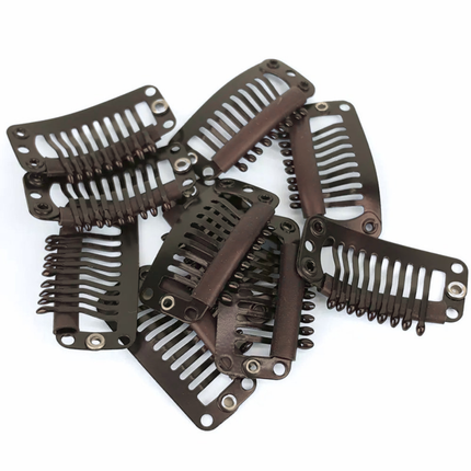 10 Warm Black 1.25 inch rubber backed weave clips on white background