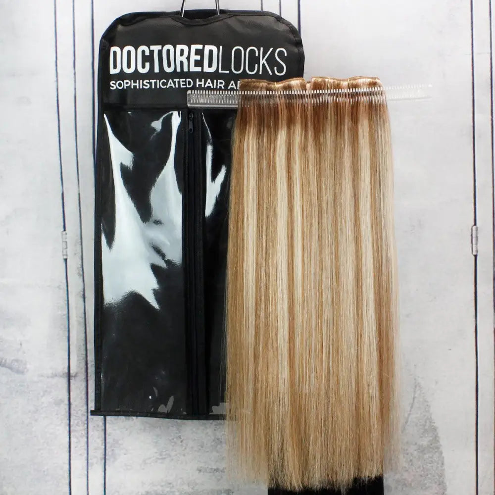 Full 18 inch length for 130 gram 7 piece clip in hair extensions with Doctored Locks hair extension storage bag