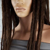 Close up of handmade crochet human hair dreadlocks in Dusted Chocolate dark brown color