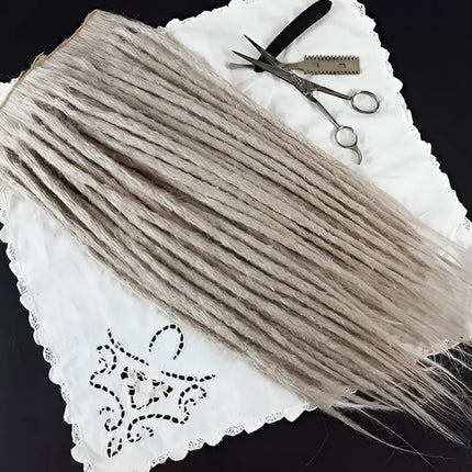 Crocheted synthetic dreadlocks clip set in Salted Caramel blonde color with vintage hair supplies