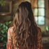 brunette with long thick curled hair extensions