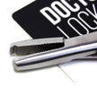 Close up of stainless steel nano microbead opener tool with crosshatch base shown