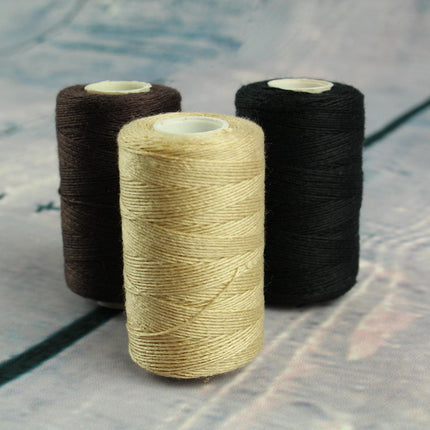 Three cotton original thick weaving thread in blonde, dark brown, and black