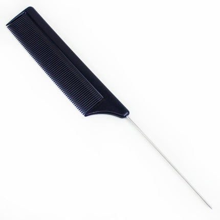 Black comb with silver pin tail on white background